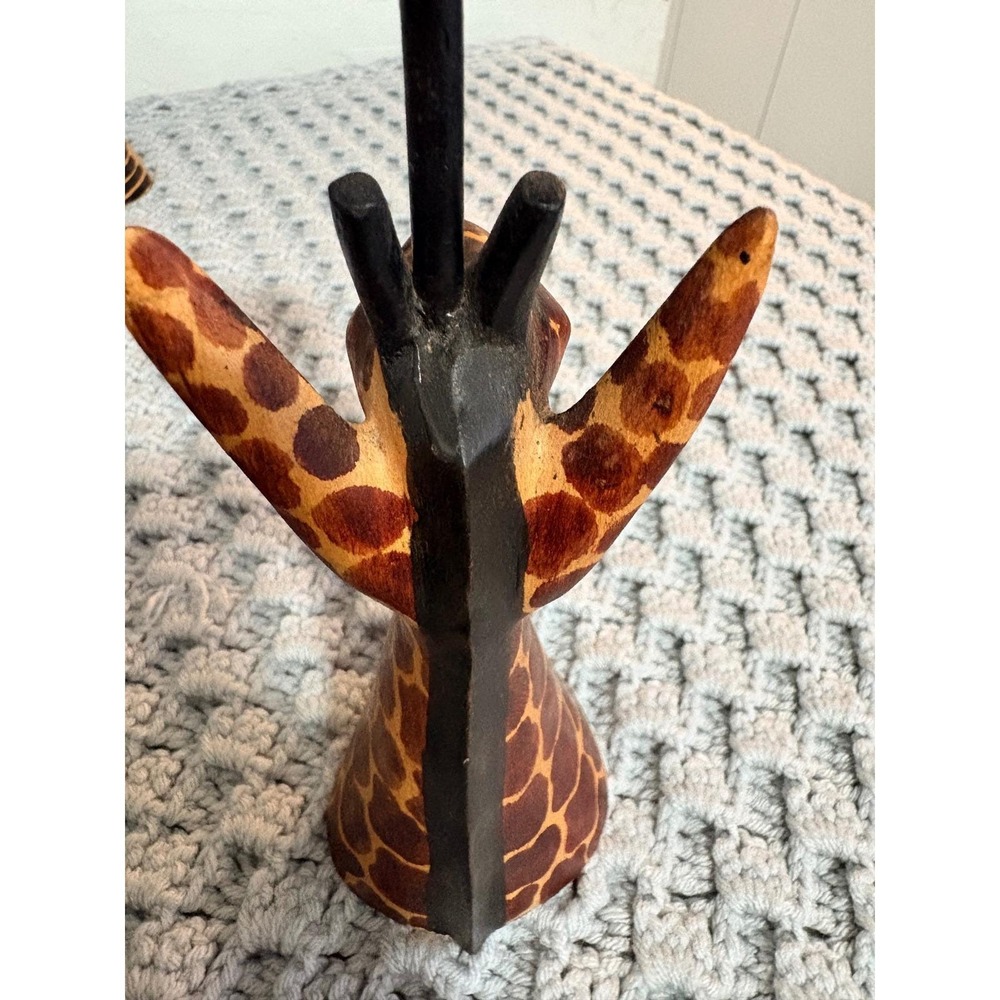 Hand Carved Wood Zebra Giraffe Candle Holder Set Made in Kenya African Folk Art - Picture 10 of 16